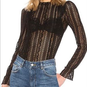 Amuse Society Mesh/Sheer Detailed Long Sleeve